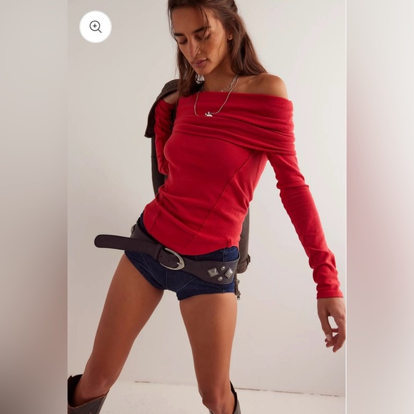 Free People Sweaters - Free People We The Free Iris Layering Top Red Off-Shoulder Long Sleeve Top, M